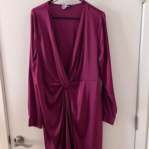 Fashion Nova Deep Neck Waist Knot Satin Mini Dress – Size 2X